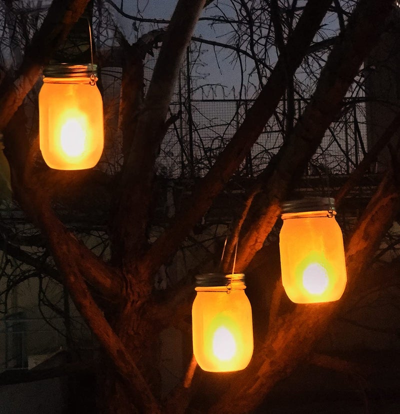 Aubasic Solar Mason Jar Flicker Lights Upgraded, 4 Pack Flickering Torches Lights Outdoor Hanging Lanterns Landscape Decoration Lighting Dusk to Dawn Auto On/Off Security Halloween Torch Lights - Image 3